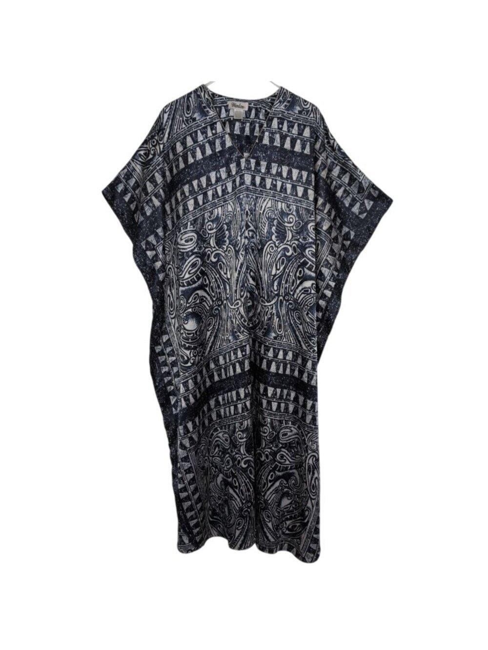 Winlar Geometric Satin Maxi Muumuu Womens One Size Blue Lounge Beach Cover Up